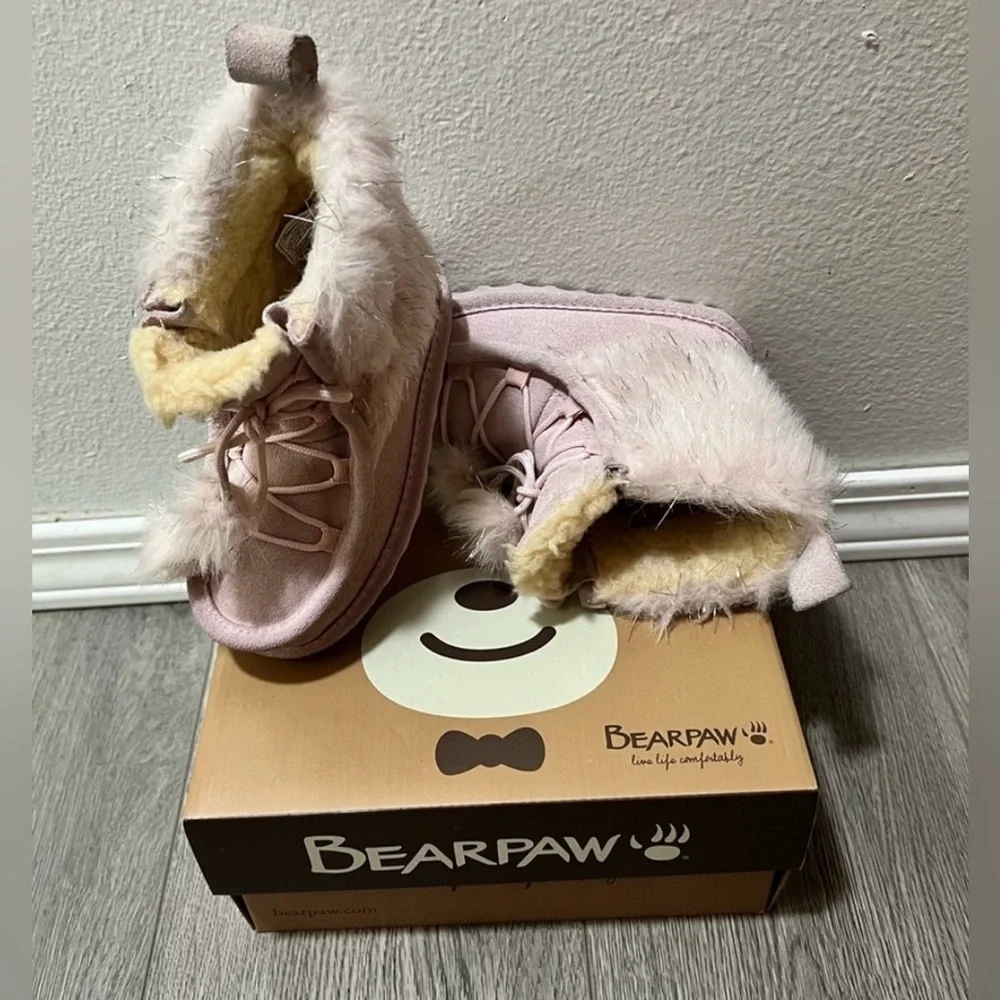 BEARPAW Pink Suede & Sheepskin Sophie Toddler Boots Size 9